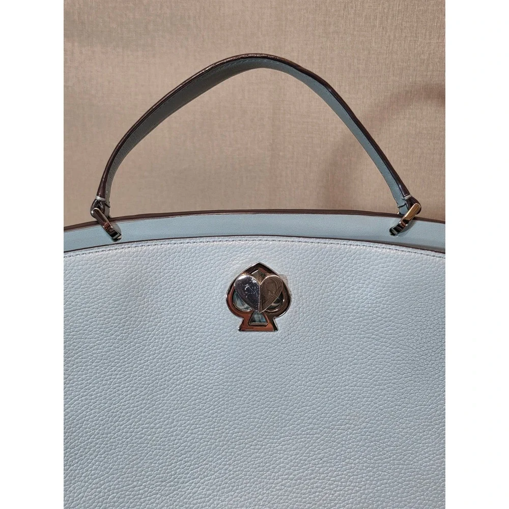 Kate Spade Nicola Twistlock Satchel Light Blue Pebbled Leather Handbag Silver HW